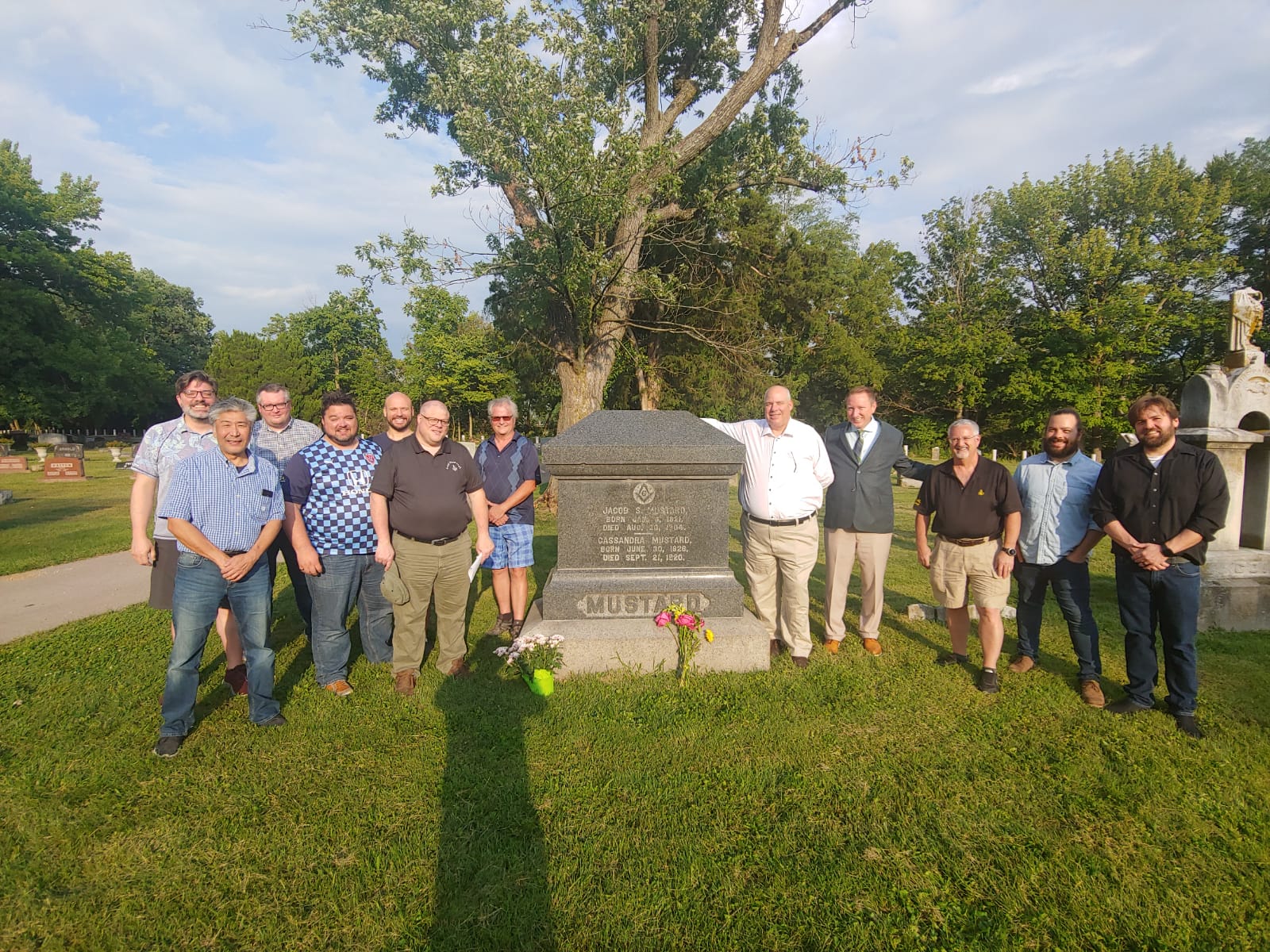 Brothers of Broad Ripple Lodge #643 visiting the gravesite of Bro Jacob Mustard and his wife Casandra.